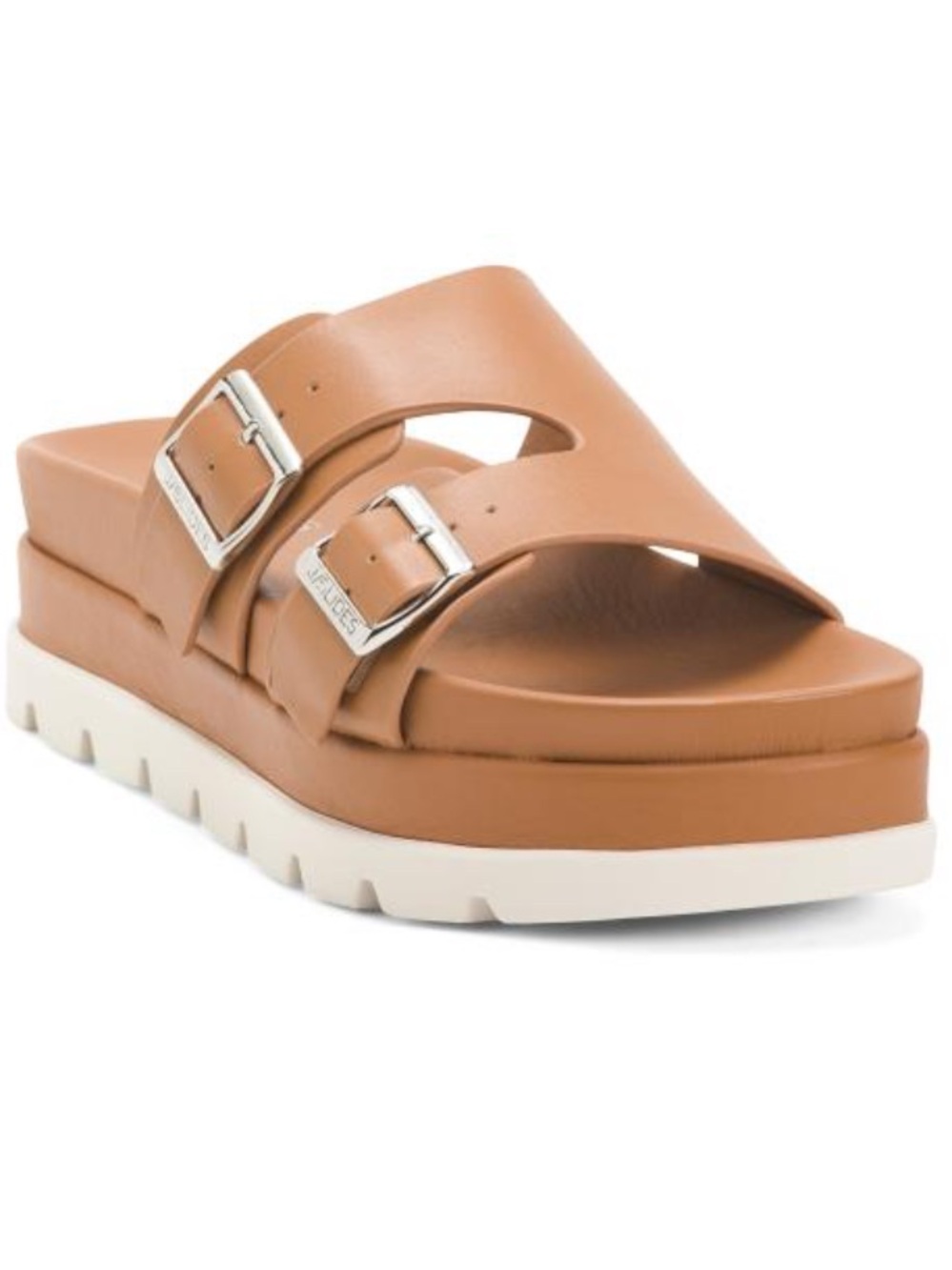 J Slides Tan Dual-Buckle Platform Slide Sandal